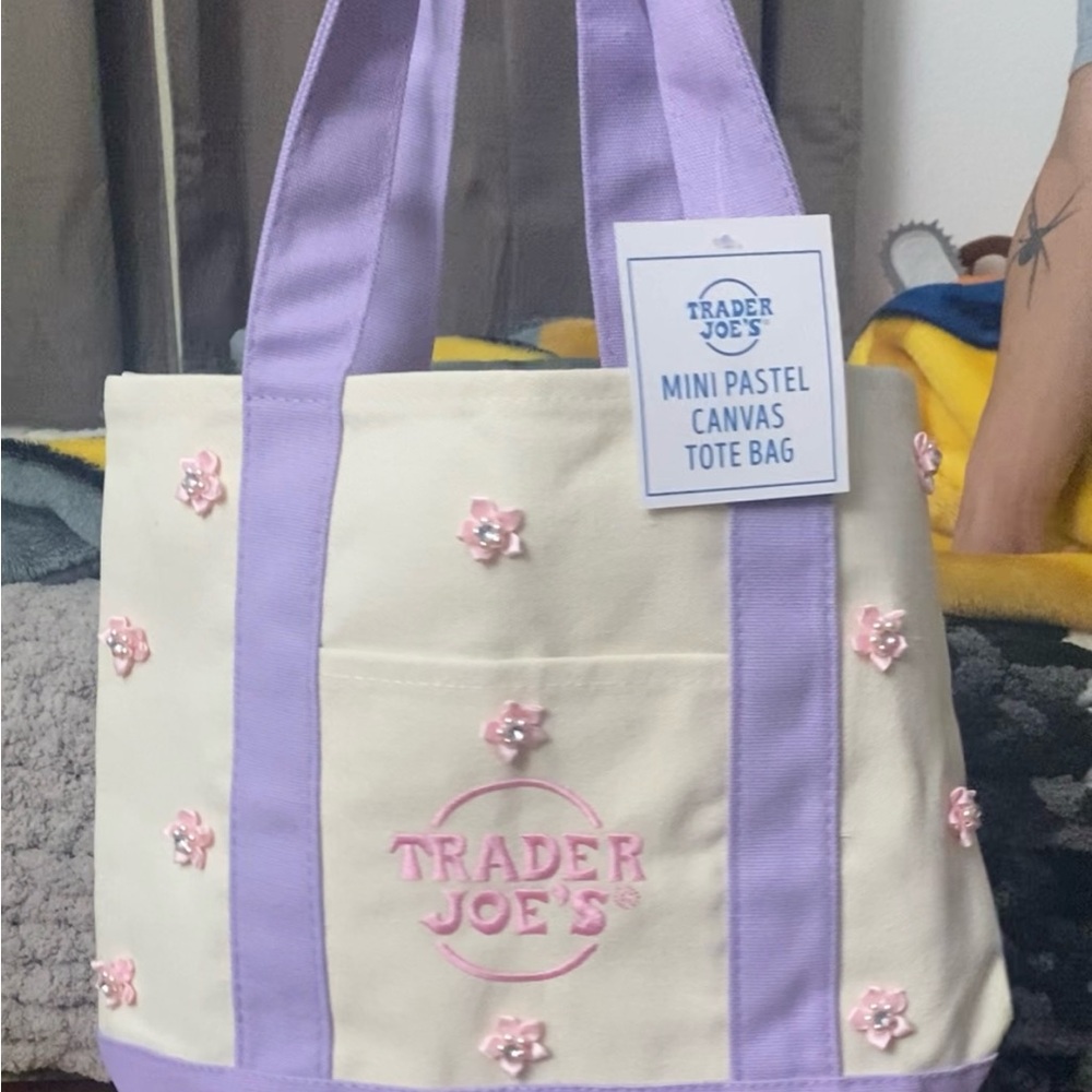 Pastel Canvas Tote Bag - Cream and Purple